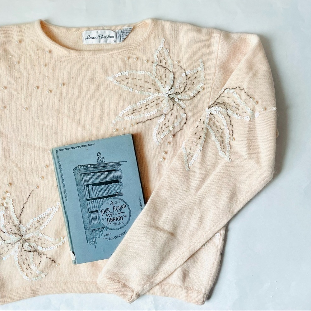 Vintage Marisa Christina Beaded Pearl Embellished Angora Sweater - Picture 2 of 13